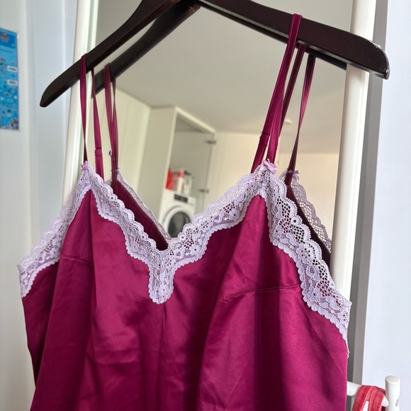Victoria's Secret Magenta Satin Lace Trim Chemise - Picture 2 of 7